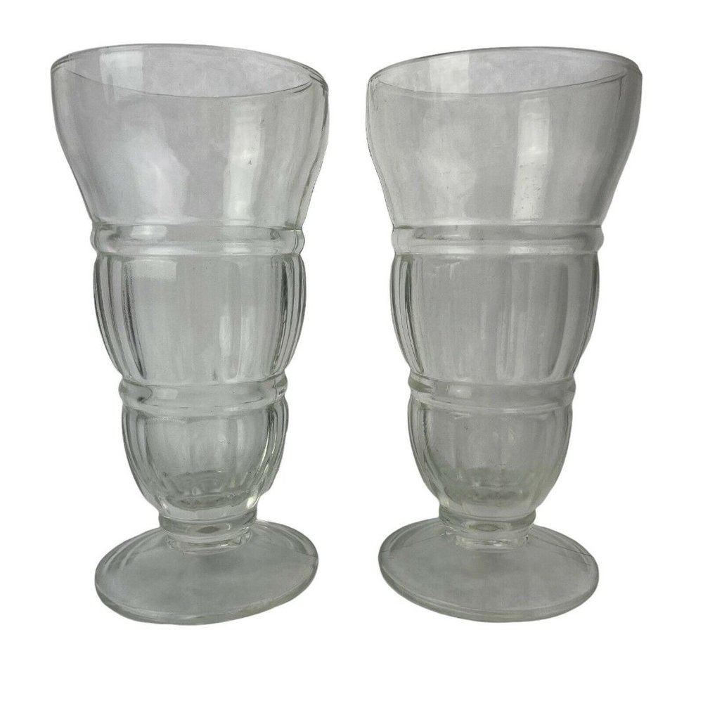 Set Of 2 Vintage 1950's Soda Fountain 3-Scoop Ice Cream Sundae Footed Glass